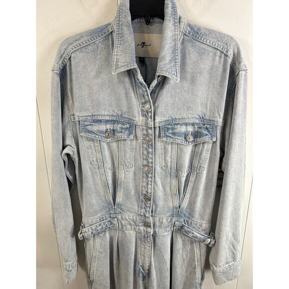 7 FOR ALL MANKIND DENIM LUSTRE BALLOON SLEEVE JUMPSUIT.  Size Small. NWOT - Picture 4 of 11